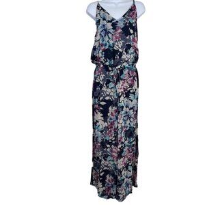 Three Eighty Two NEW Floral Multicolor Metallic Erin Cami Jumpsuit Sheer Tank M